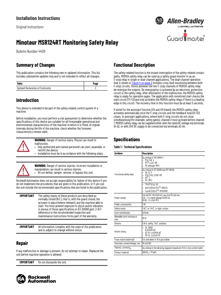 AB_MSR124RT_Instalation | PDF | Relay | Alternating Current