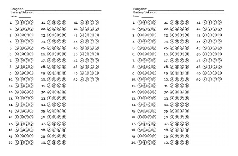 Answer Sheet 50 | PDF