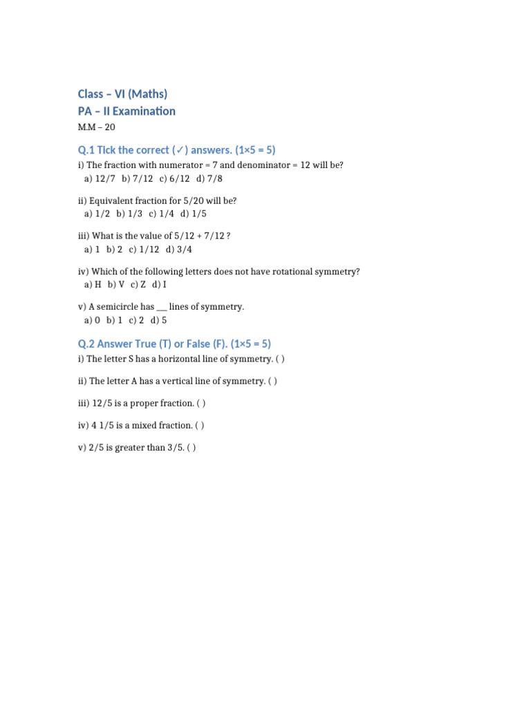Class VI Maths PA2 | PDF