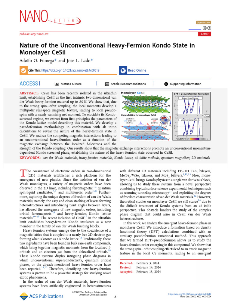 Fumega Lado 2024 Nature of the Unconventional Heavy Fermion Kondo State ...