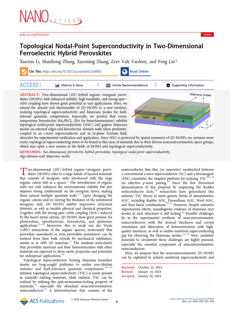 Li Et Al 2024 Topological Nodal Point Superconductivity in Two ...