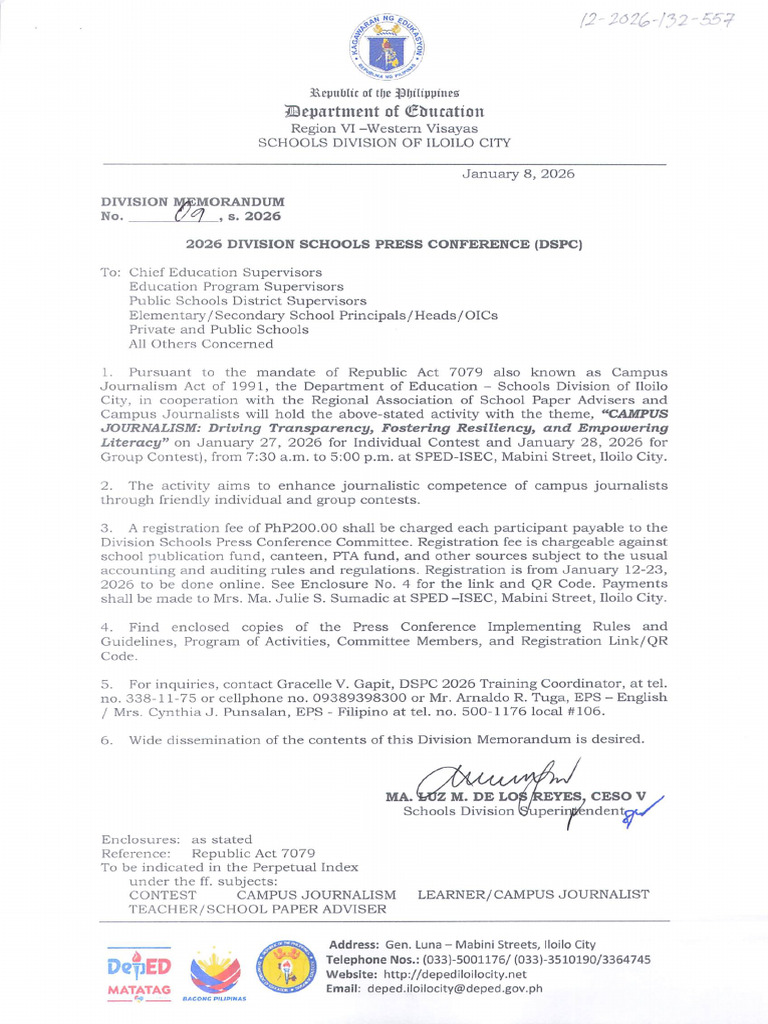 2025dm009 2026 Division Schools Press Conference DSPC | PDF