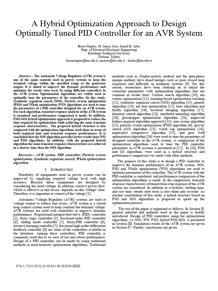 A Hybrid Optimization Approach To Design Optimally Tuned PID Controller ...