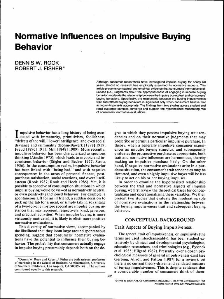 Normative Influences on Impulsive Buying | PDF | Impulsivity | Behavior