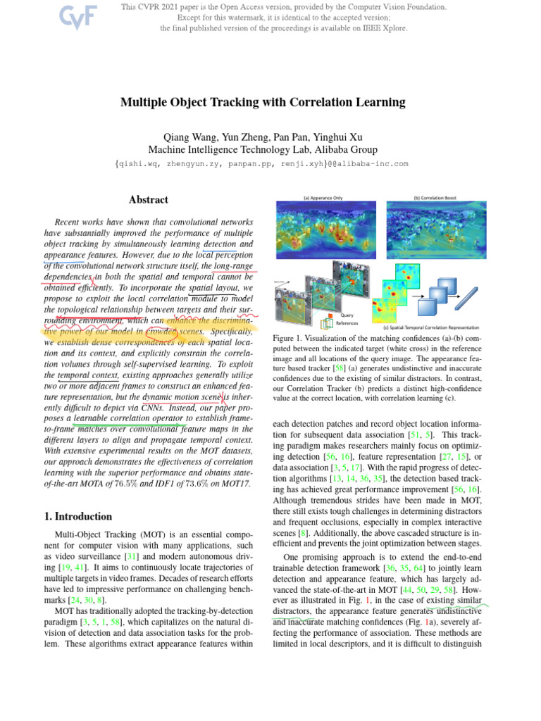 Wang Multiple Object Tracking With Correlation Learning CVPR 2021 Paper ...