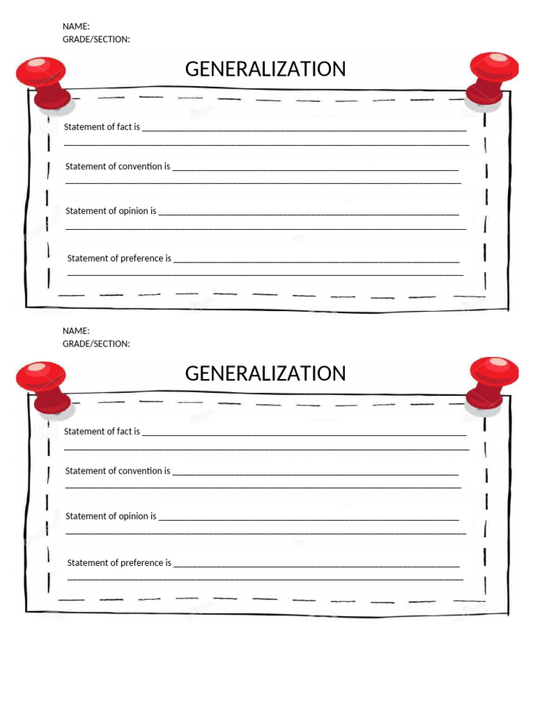 Generalization Activity Sheet | PDF
