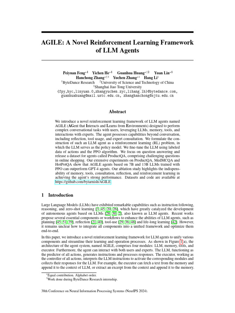 NeurIPS 2024 Agile A Novel Reinforcement Learning Framework of LLM ...