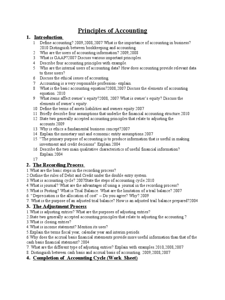Accounting Important Theory Question PDF Debits And Credits