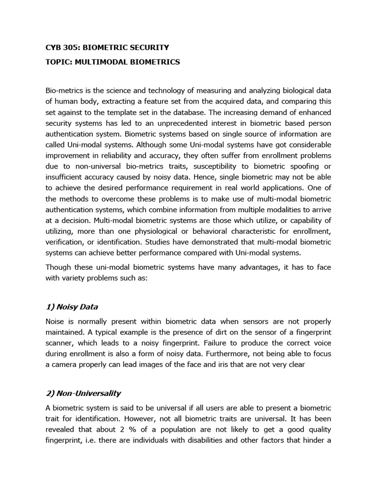 Cyb 305 Lecture 4 (Biometrics) Aleburu | PDF | Biometrics | Computing