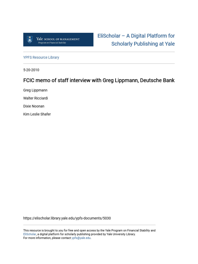 FCIC Memo of Staff Interview With Greg Lippmann Deutsche Bank | PDF ...