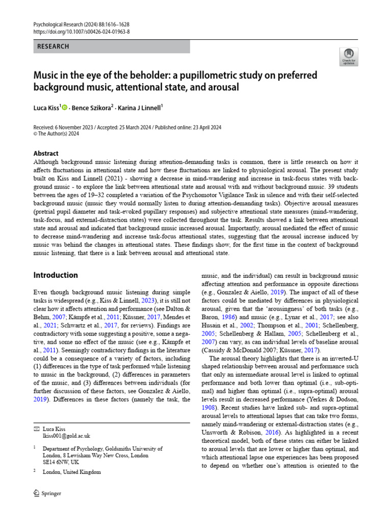 Music in The Eye of The Beholder: A Pupillometric Study On Preferred ...