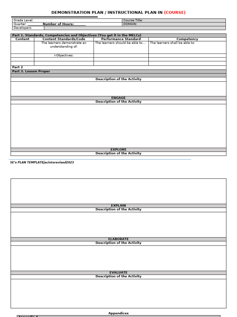 5E Lesson Plan Template Copy | PDF