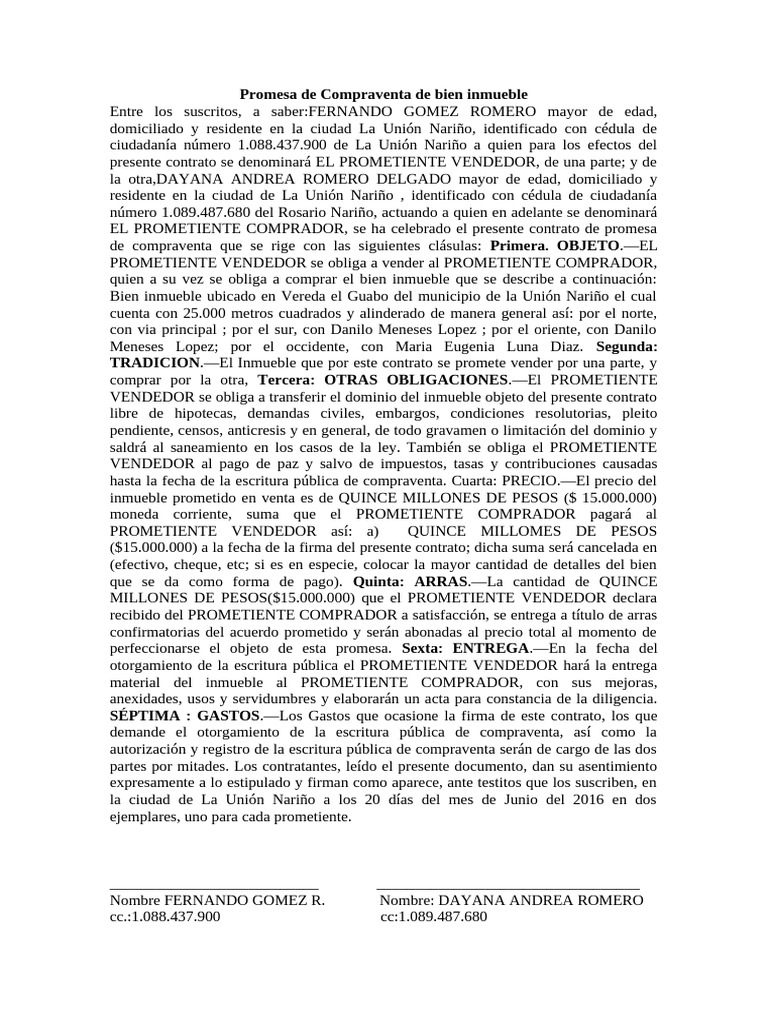 Modelo de Promesa de Compraventa de Bien Inmueble | PDF