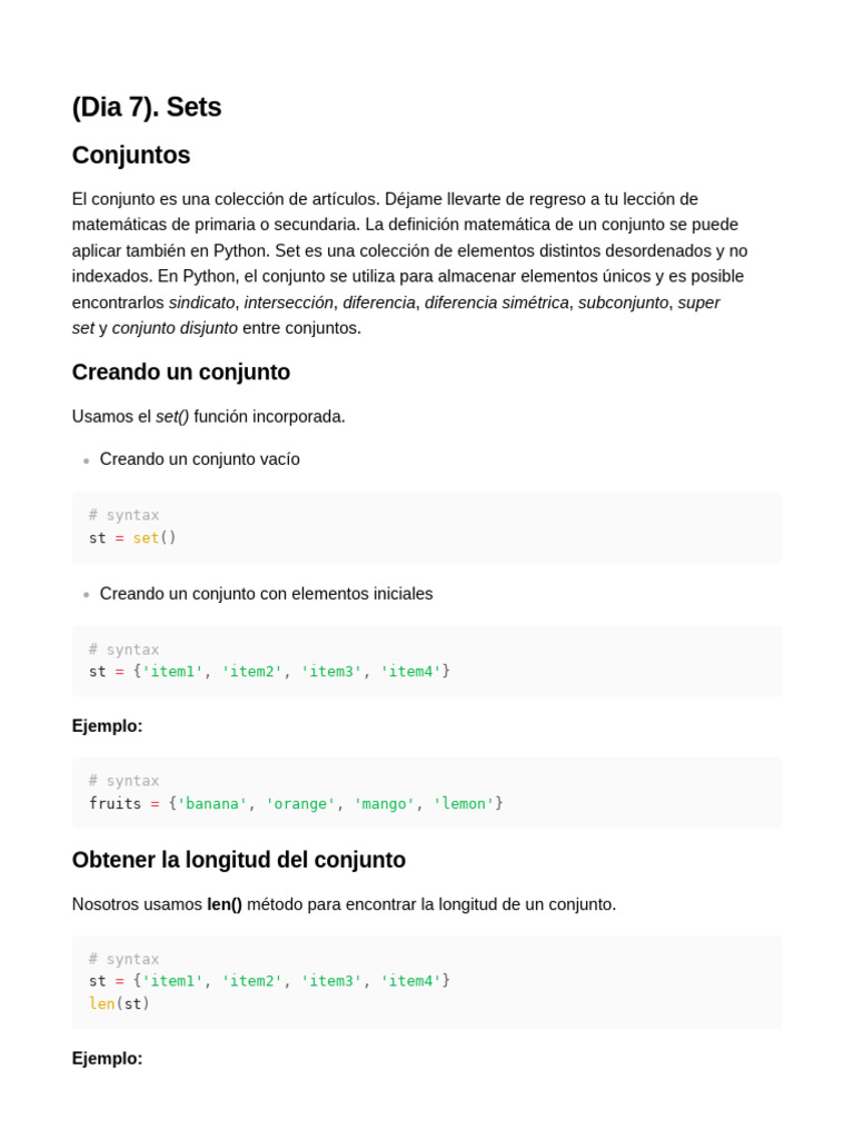 Aprender Python (Dia 7) - Sets | PDF | Python (lenguaje de programación ...