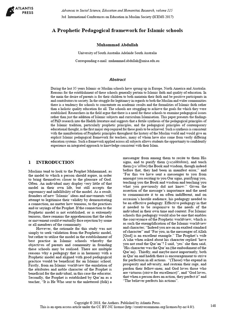 A Prophetic Pedagogical Framework For Islamic Schools, Conference Paper ...