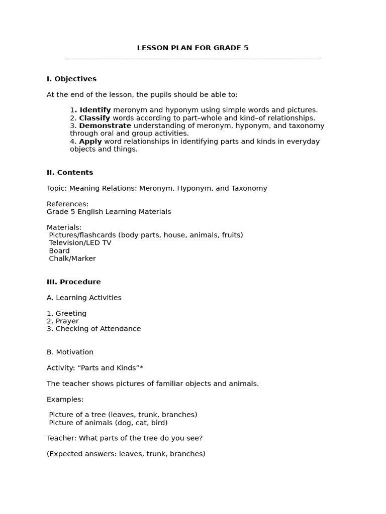 Lesson Plan For Grade 3 | PDF | Teachers | Lesson Plan