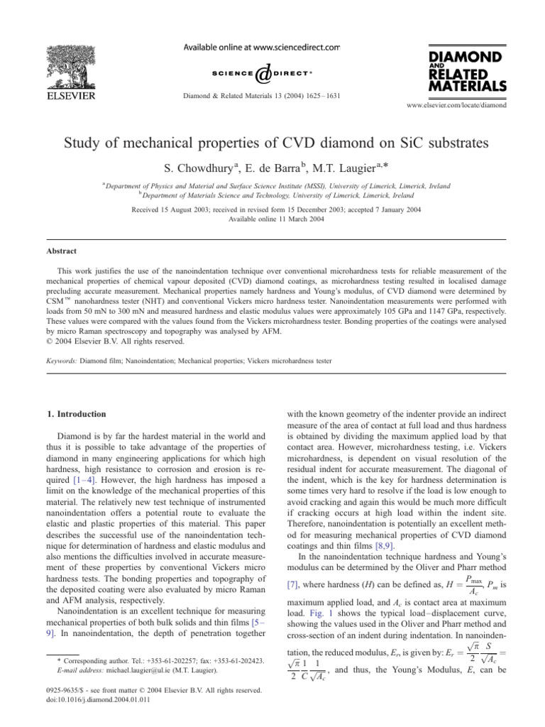 Study of Mechanical Properties of CVD Diamond On SiC Substrates | PDF ...