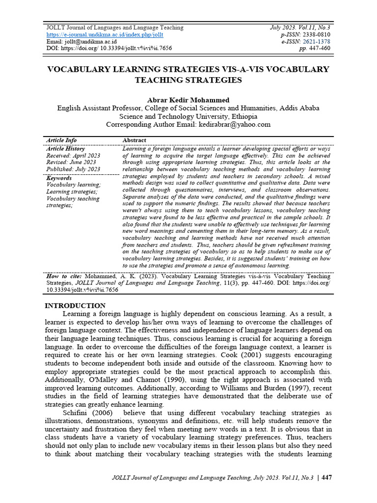 Student Vs Teacher Strategies | PDF | Vocabulary | Qualitative Research
