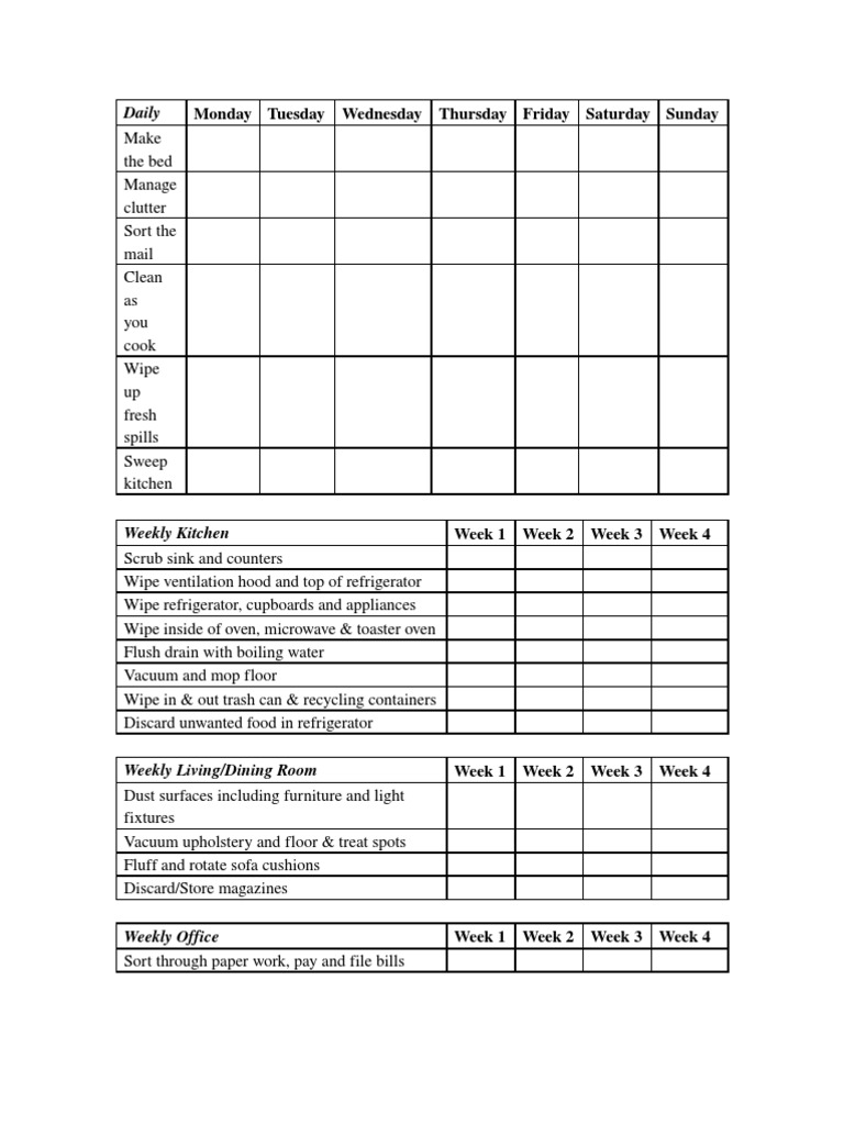 Cleaning Chart PDF Vacuum Cleaner Bathroom