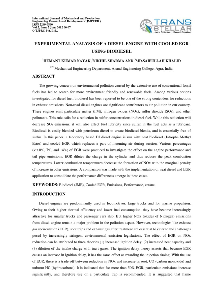 Experimental Analysis of A Diesel Engine With Cooled Egr Using ...