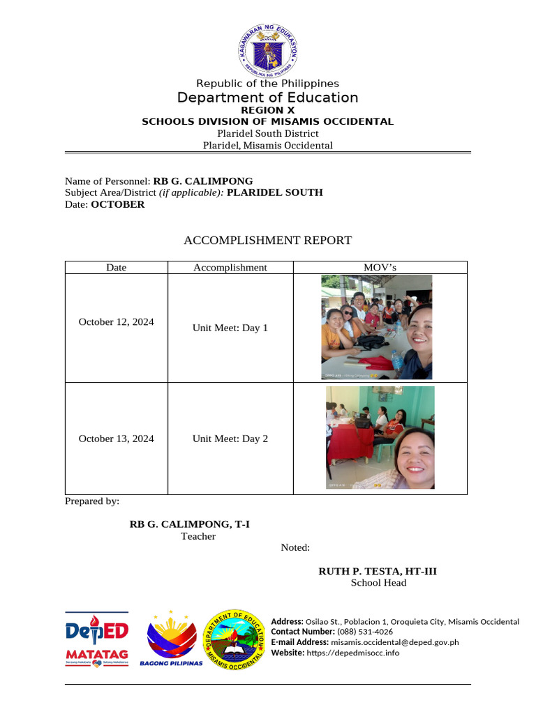 Accomplishment Dtr Rb Unit Meet | PDF