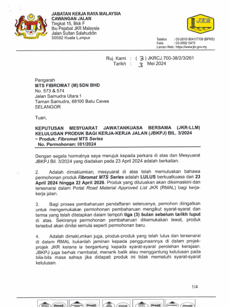 JKR Approval - Mts Series (130-300) | PDF