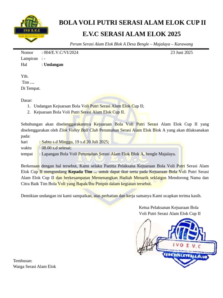 Draft Undangan Tim Voli | PDF