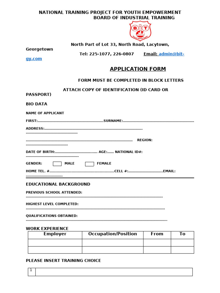 BIT Application Form (2) | PDF | Identity Document | Government And ...
