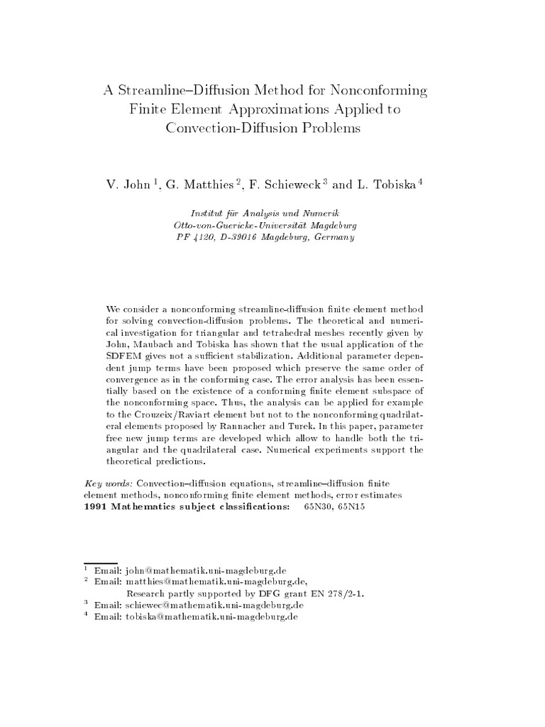 A Streamline-diffusion Method for Nonconforming Fi | PDF | Mathematical ...