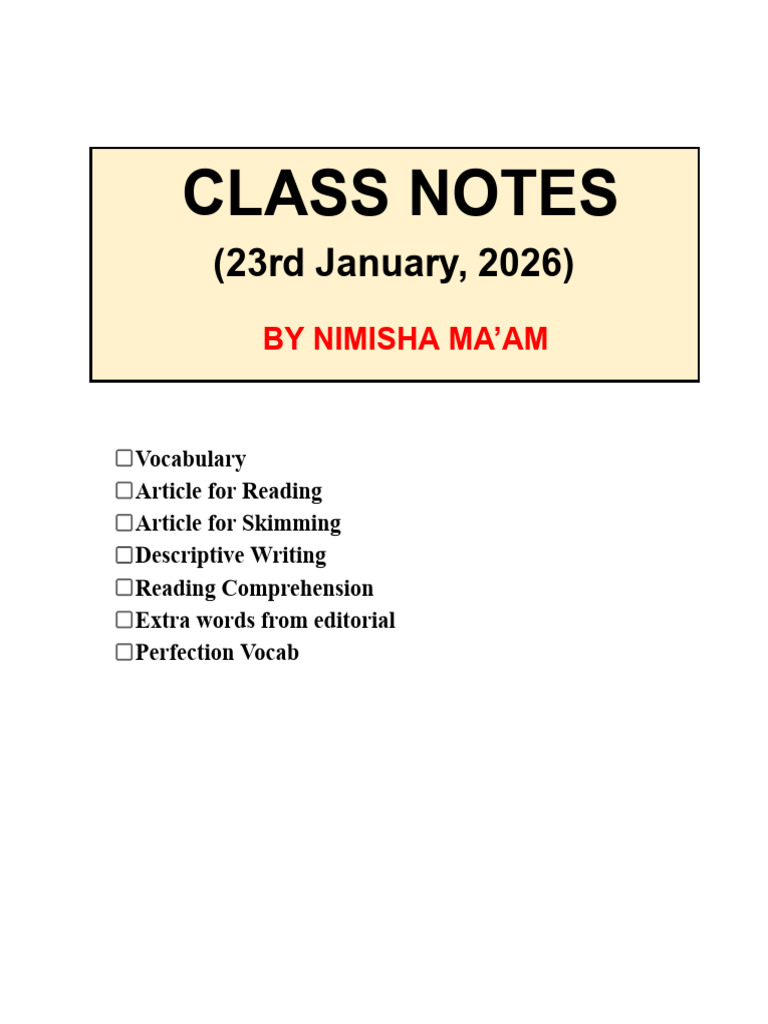 Class Notes (23rd Jan, 2026) | PDF | Creativity | Learning