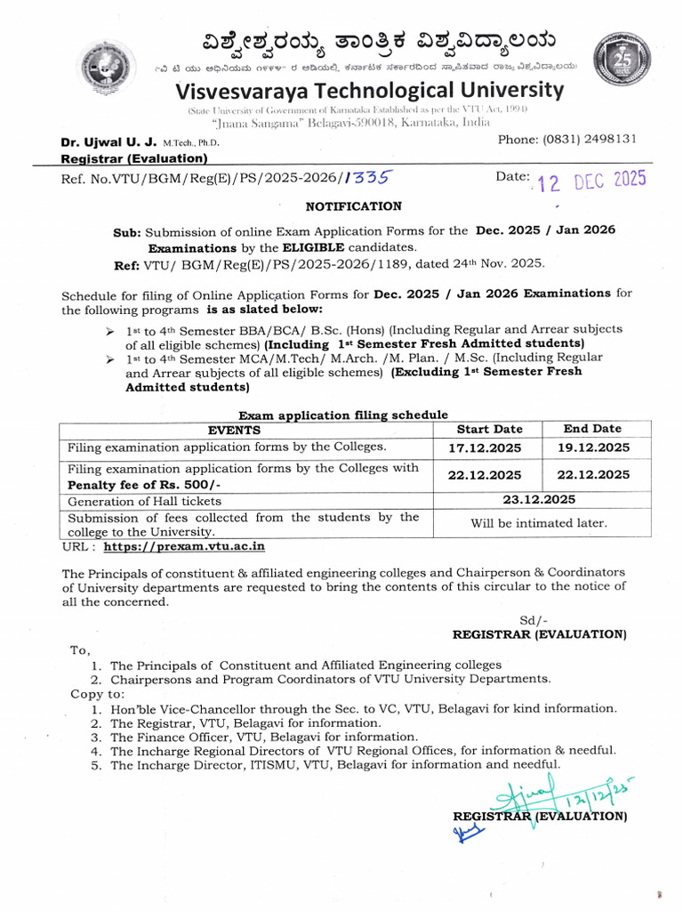 Submission of Online Exam Application Forms For The Dec 2025 Jan 2026 ...