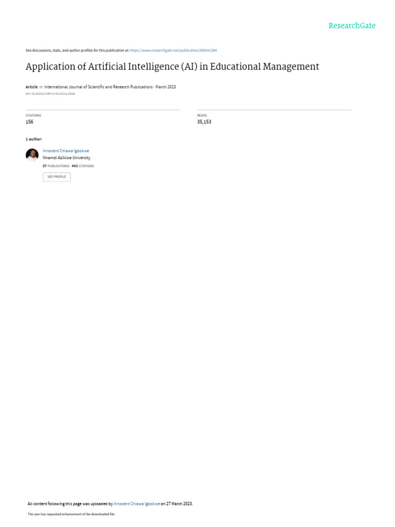 Application of Artificial Intelligence AI in Educational Management ...