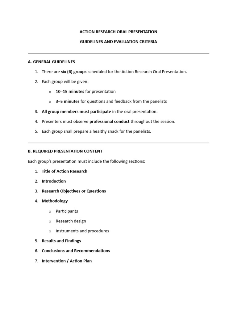 Guidelines in The Action Research Oral Presentation | PDF