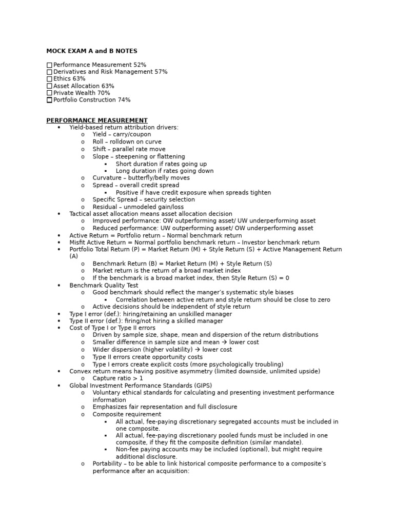 CFA Mock and Practice Notes | PDF | Greeks (Finance) | Taxes