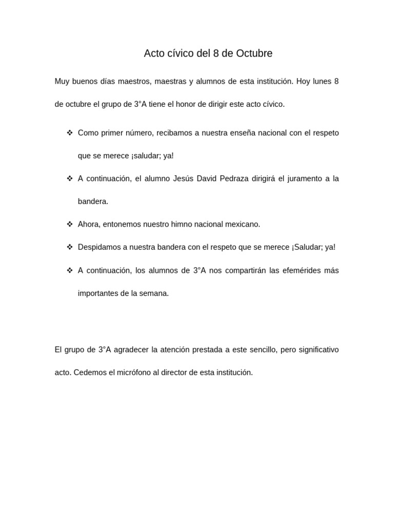 Acto Civico 8 de Octubre 2018 | PDF