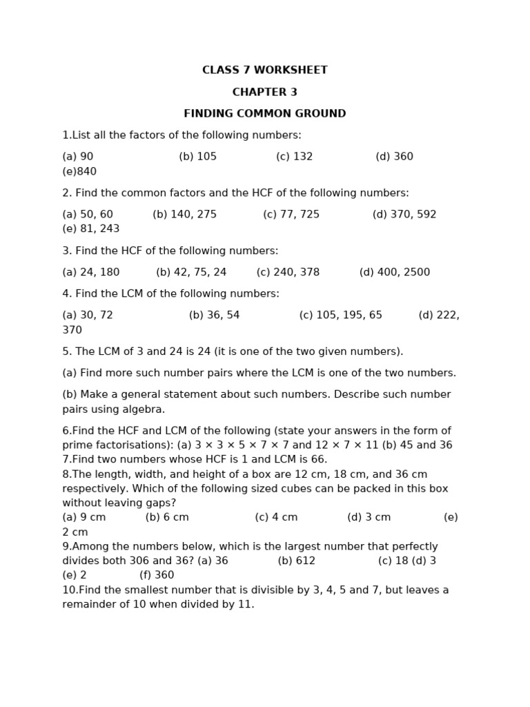 Chapter 3 Class 7 Worksheet-1 | PDF