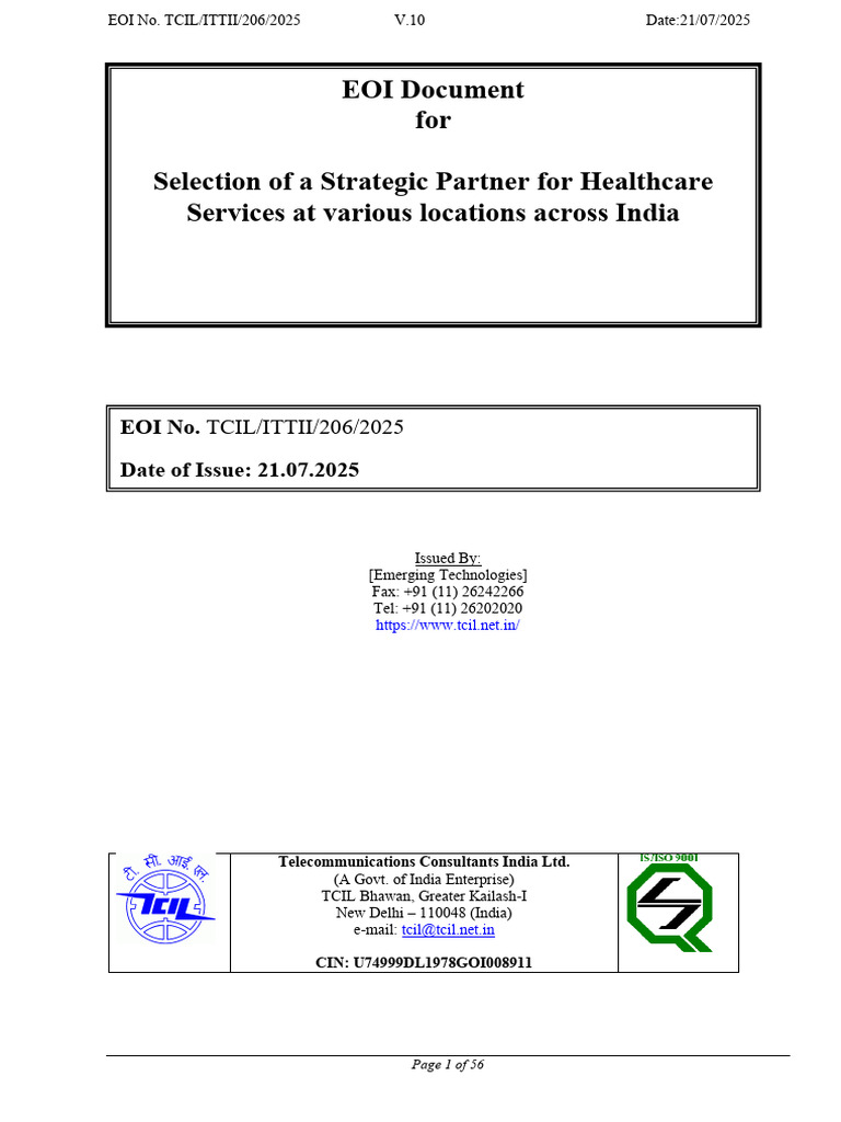 EOI Document For Selection of A Strategic Partner For Healthcare ...