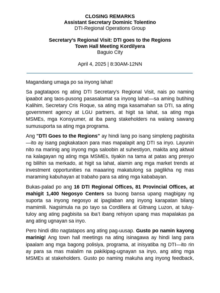 ADRT Closing Remarks - SCR Regional Visit | PDF