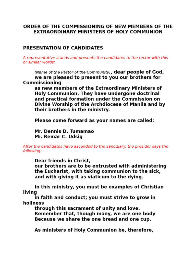 Commissioning EMHC and MAS | PDF | Eucharist | Religious Rituals