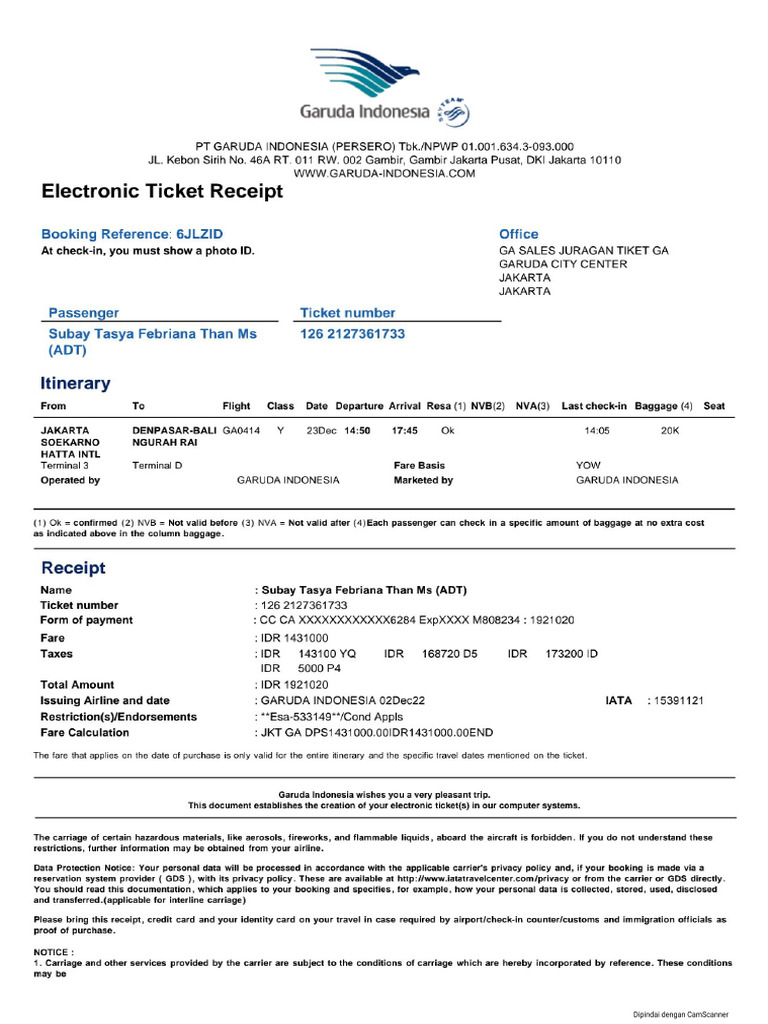 Your Electronic Ticket Receipt | PDF