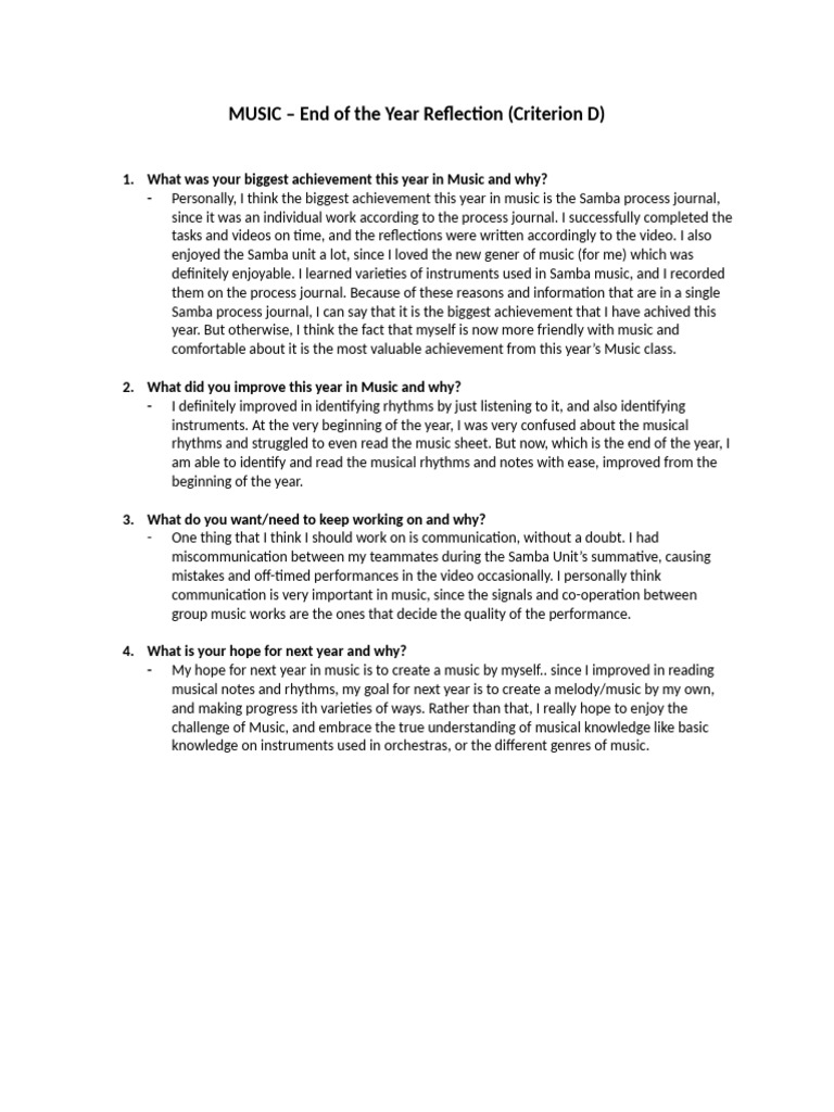 End of The Year Reflection - Crit D | PDF