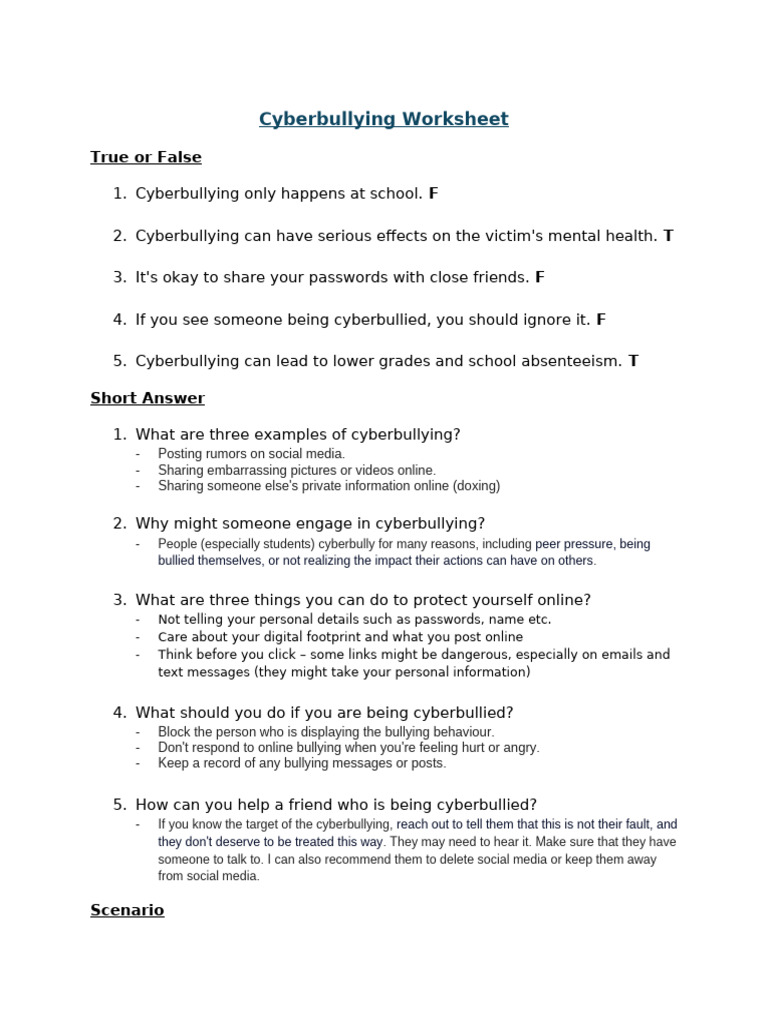 Cyberbullying Worksheet Doyeon | PDF