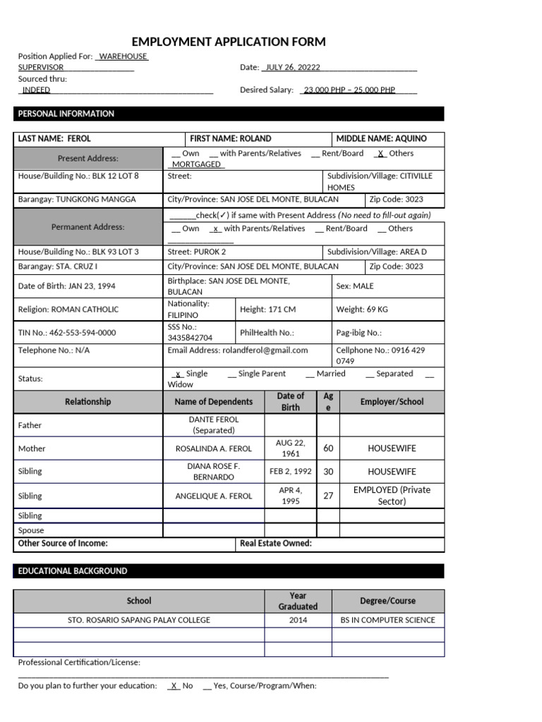 Employment Application Form | PDF | Affidavit | Consent