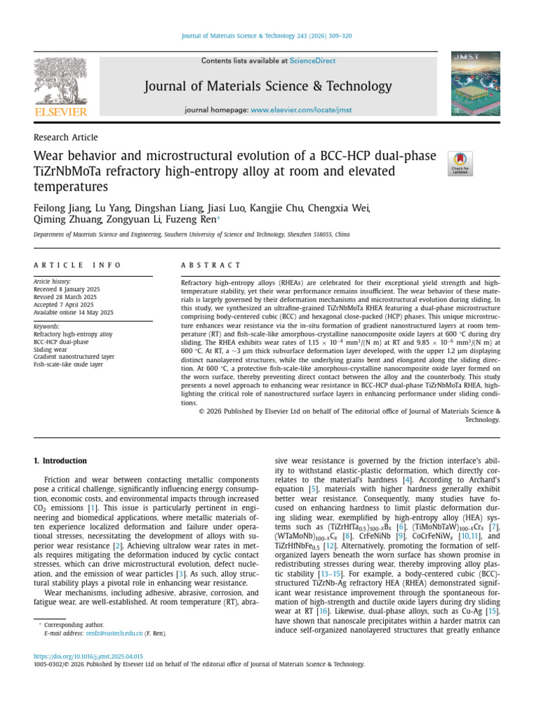 Wear Behavior and Microstructural Evolution of A BCC-HCP Dual-Phase ...