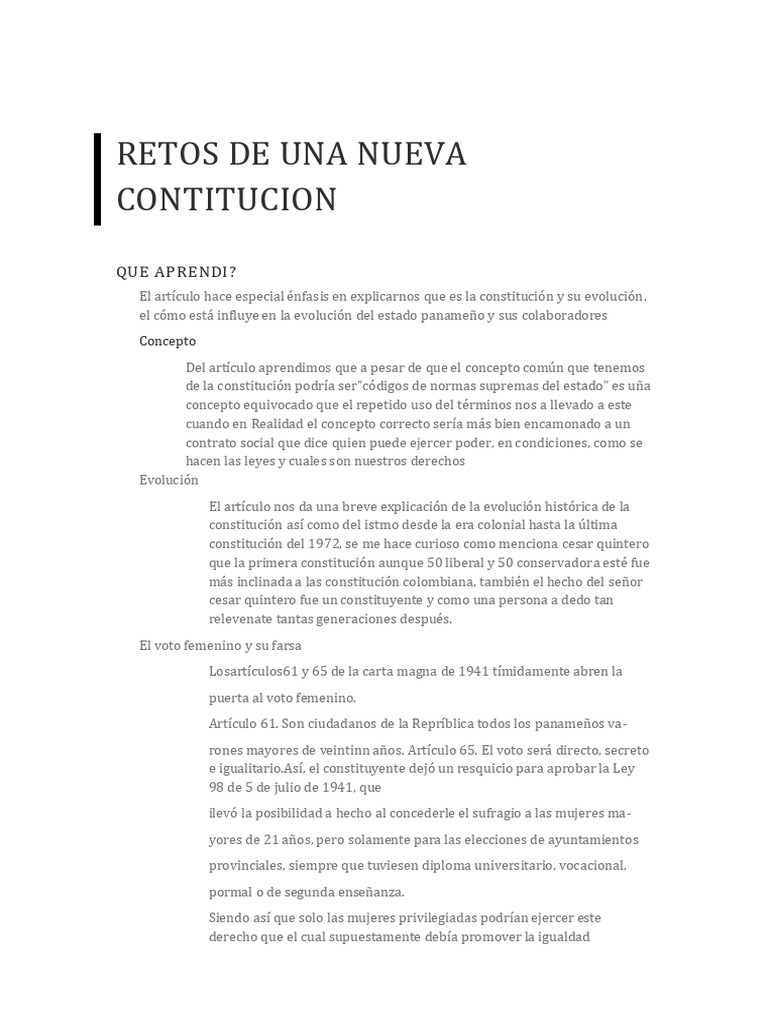 Que Aprendi Retos de Una Nueva Constitución | PDF