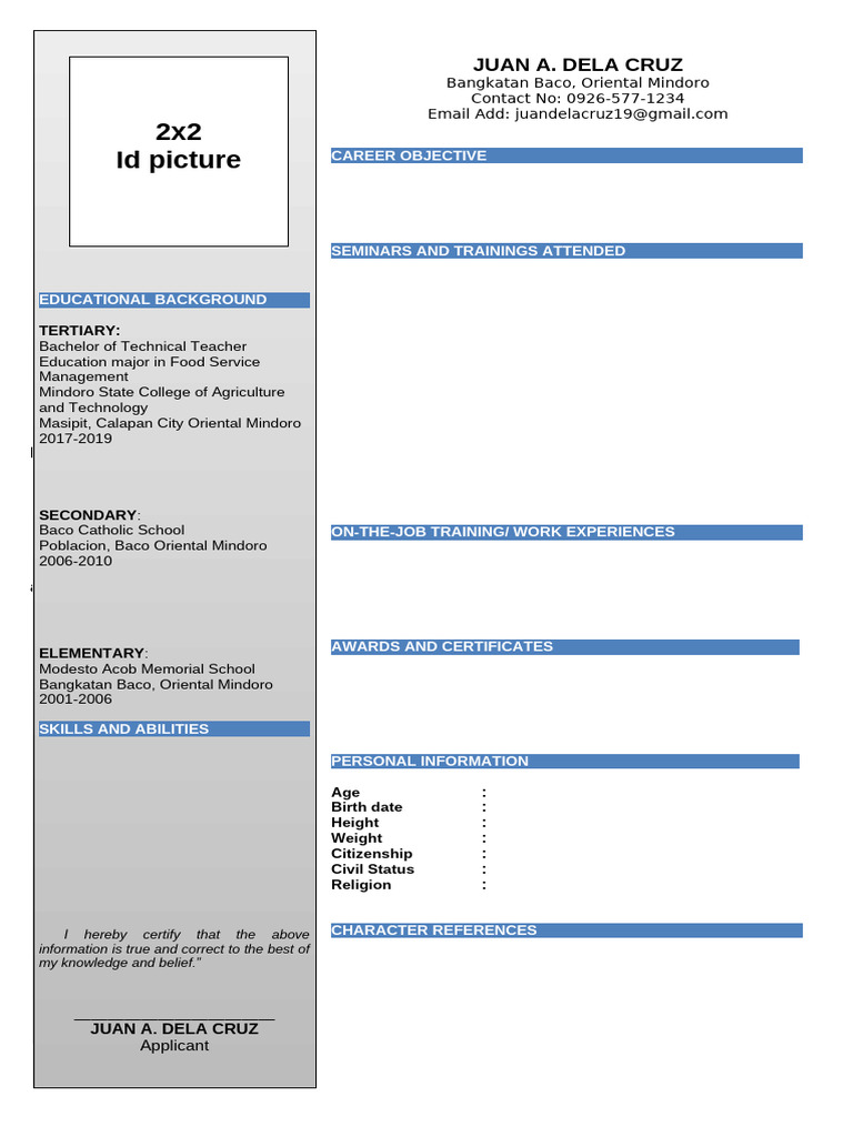 Resume Format Ojt | PDF