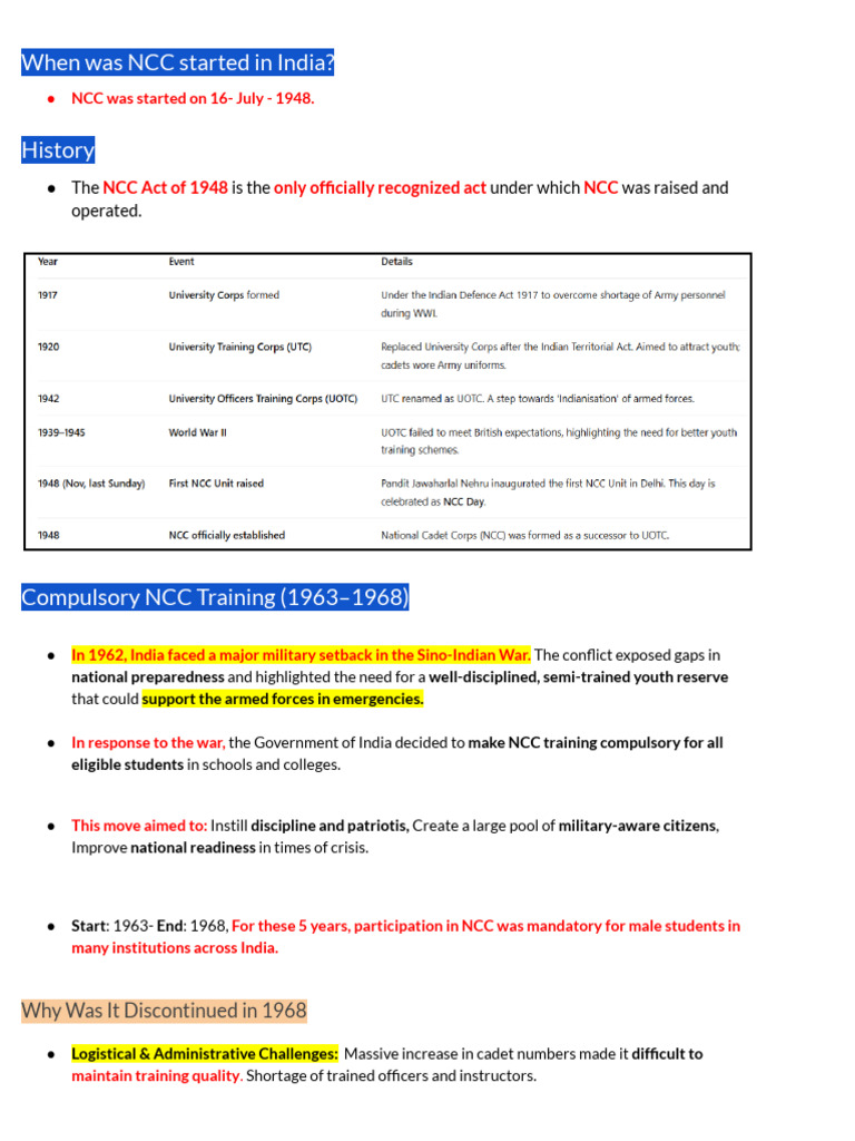 Int Notes by Rupali Singh (NCC) | PDF | Military | Military Organization