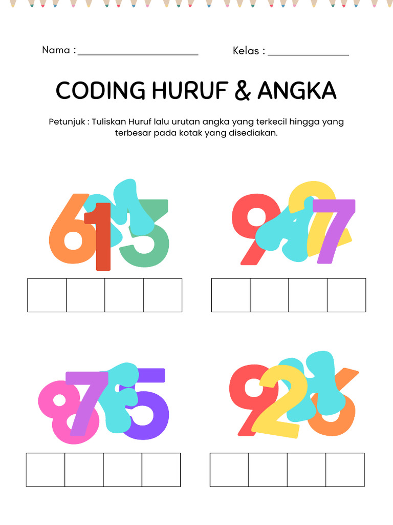 Lembar Kerja Coding Huruf Dan Angka Warna-Warni Ilustratif | PDF