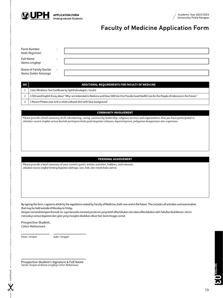 Faculty of Medicine Application Form | PDF | Medical Education | Medicine