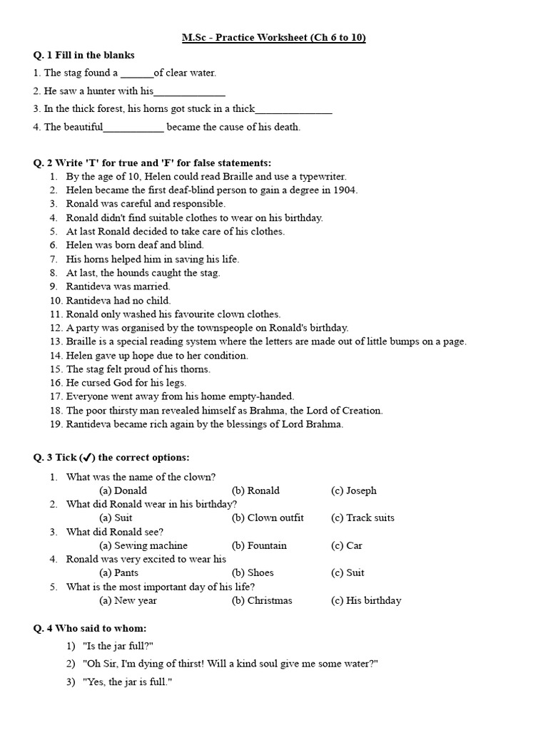 MSC Practice Worksheet Annual Exam | PDF